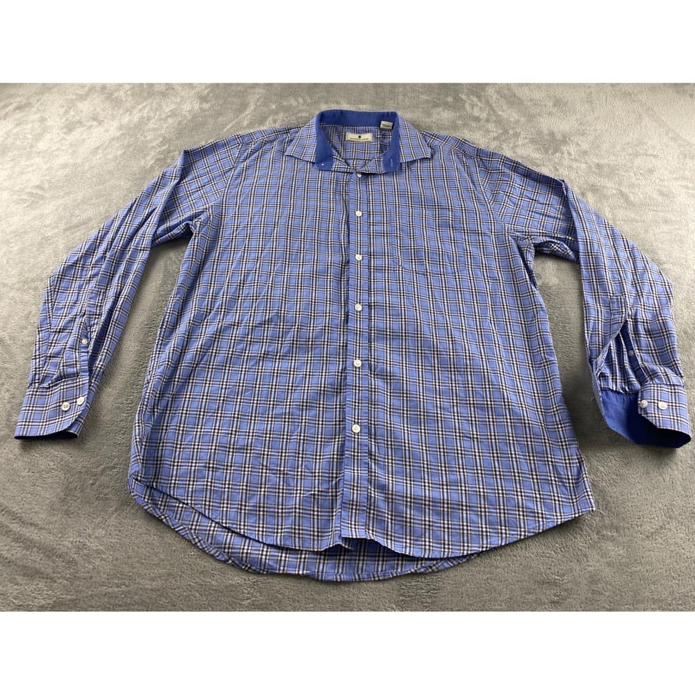 Southern Pines Mens XL Blue Plaid Long Sleeve 100% Cotton Button Down Shirt